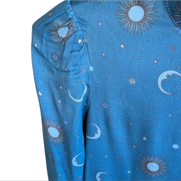 Rahi Moonlight Fallon Moon and Sun Print Blue Slit Long Sleeve Maxi Dress S NWT - Picture 7 of 9